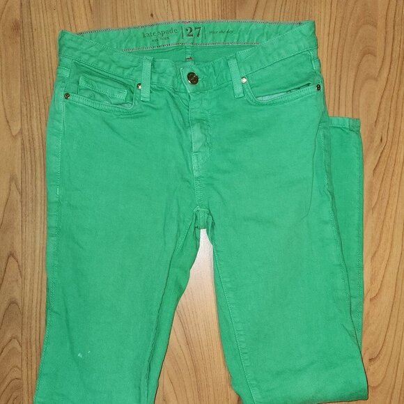 Kate Spade Bright Green Play Hooky Perry Street Denim Capris || Sz 27 GUC - Picture 2 of 15